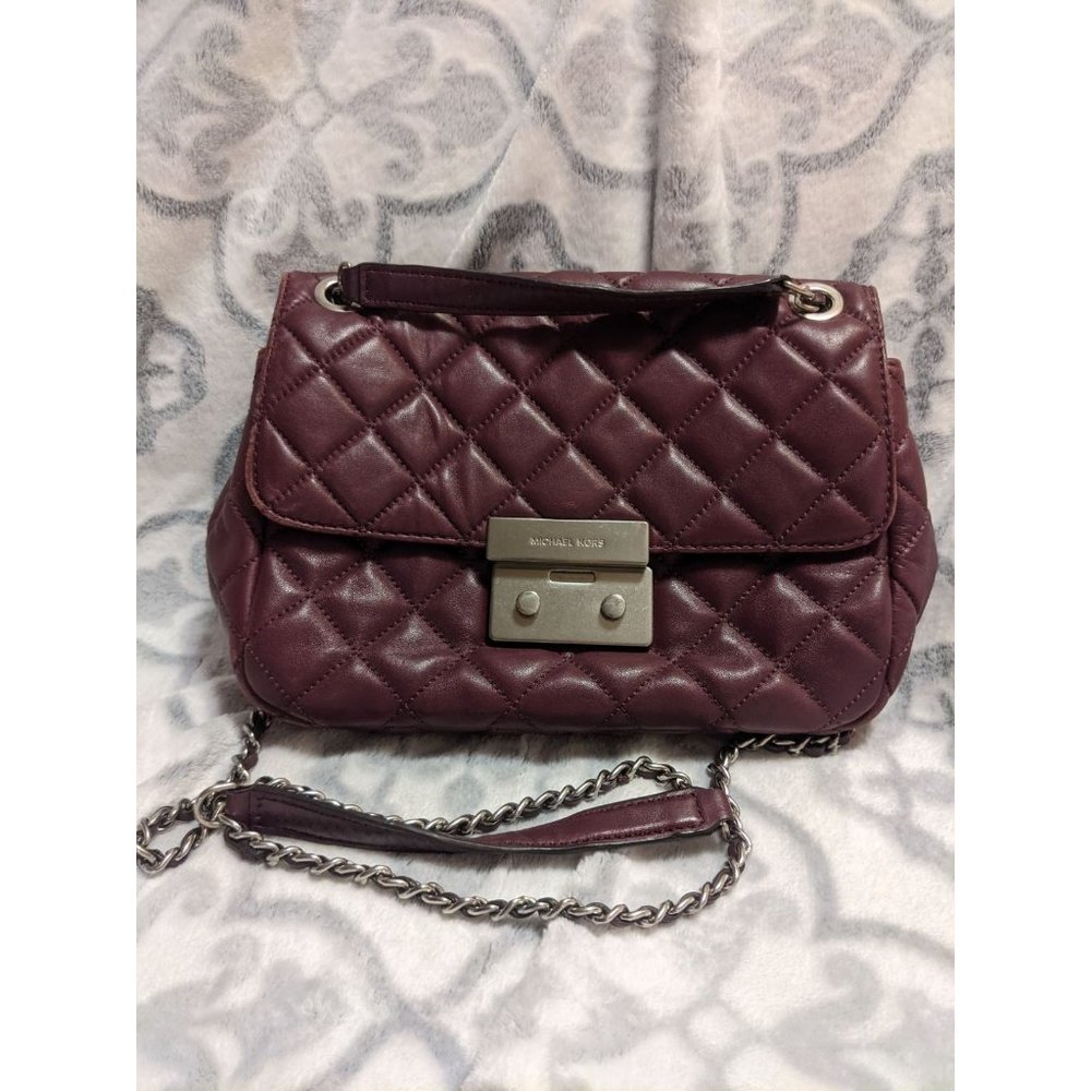 MICHAEL KORS plum Sloan Quilted Leather Shoulder/Crossbody Purse